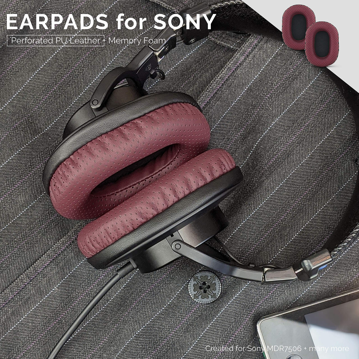Brainwavz on-ear compatibility red image shows versatile fit with various headsets