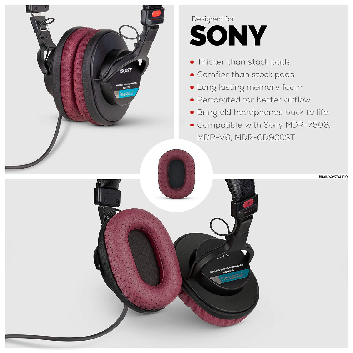 Brainwavz protein PU leather red ear pads offering a durable, smooth surface