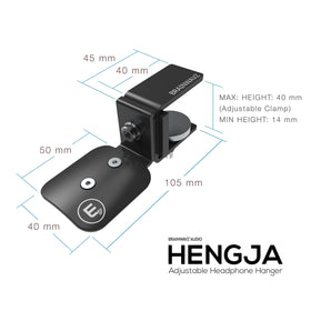 BRAINWAVZ Hengja desk edge installation showing tool-tightened clamp and no-damage benefit