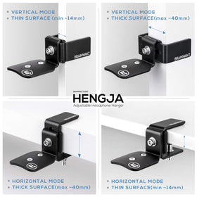 BRAINWAVZ Hengja size comparison with headset showing space-saving desk organization benefit