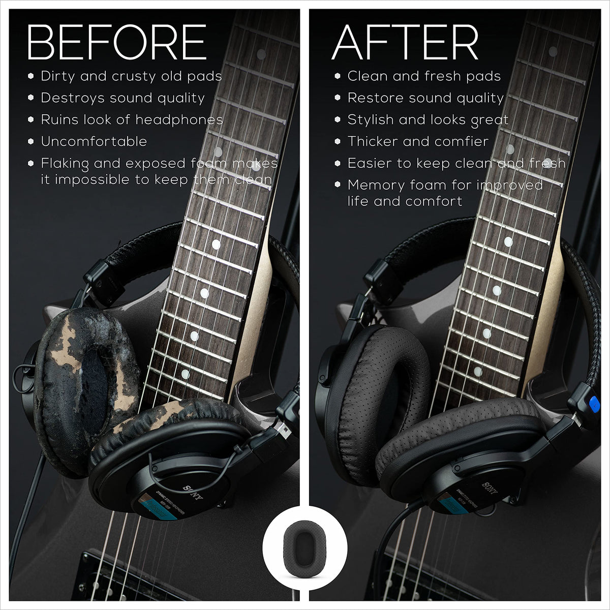 Brainwavz perforated earpads for MDR-7506, side view showing memory foam.