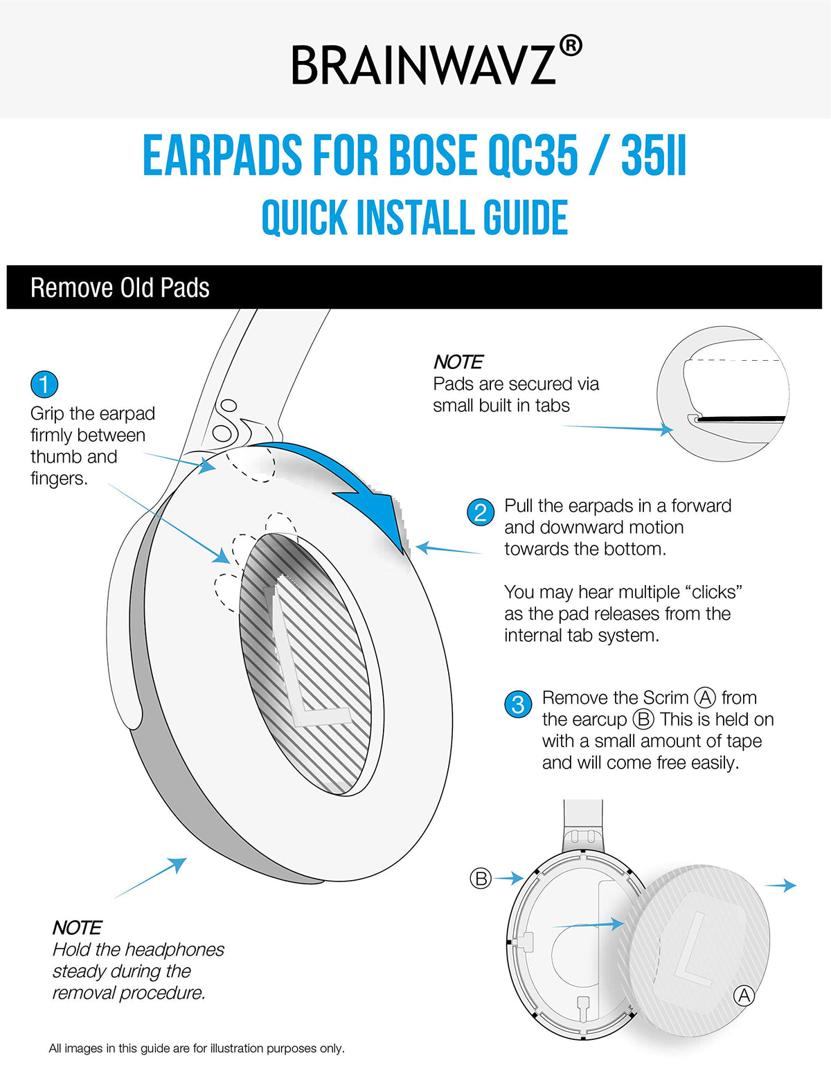Brainwavz QC35 ear pads in use on Bose headphones for comfort