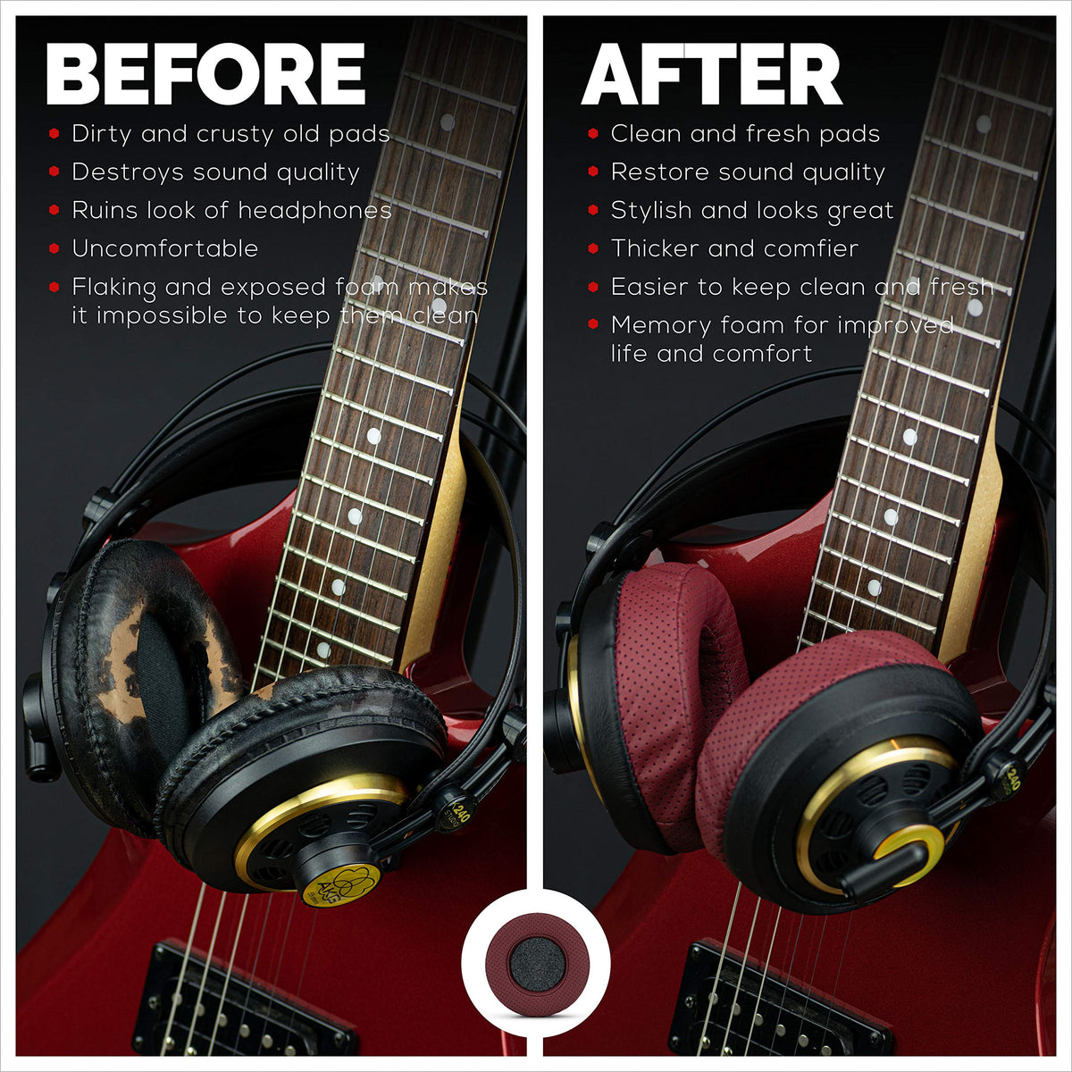 Brainwavz round earpads memory-foam core close-up showing plush cushioning