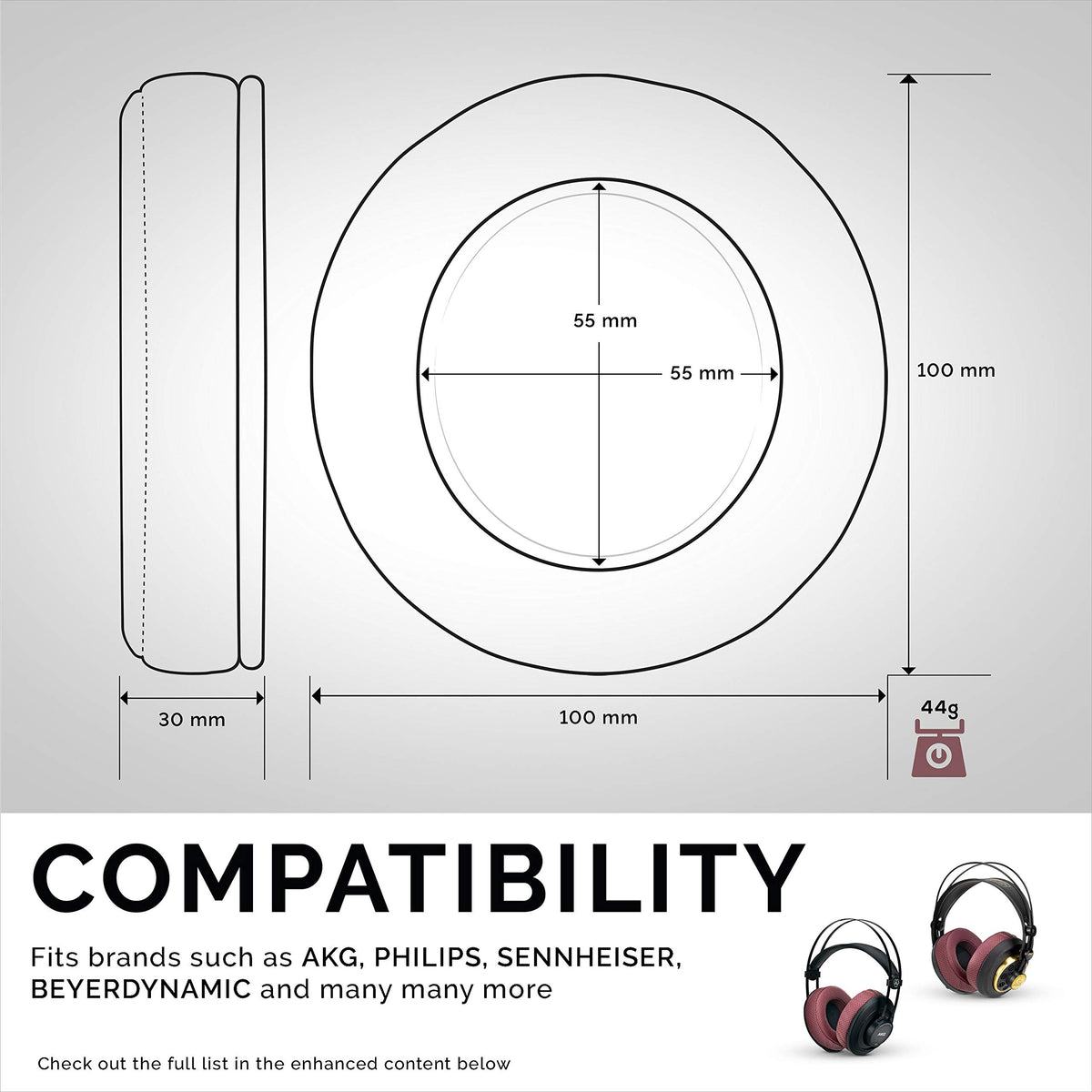 Brainwavz round earpads mounted on headphones side view demonstrate secure fit
