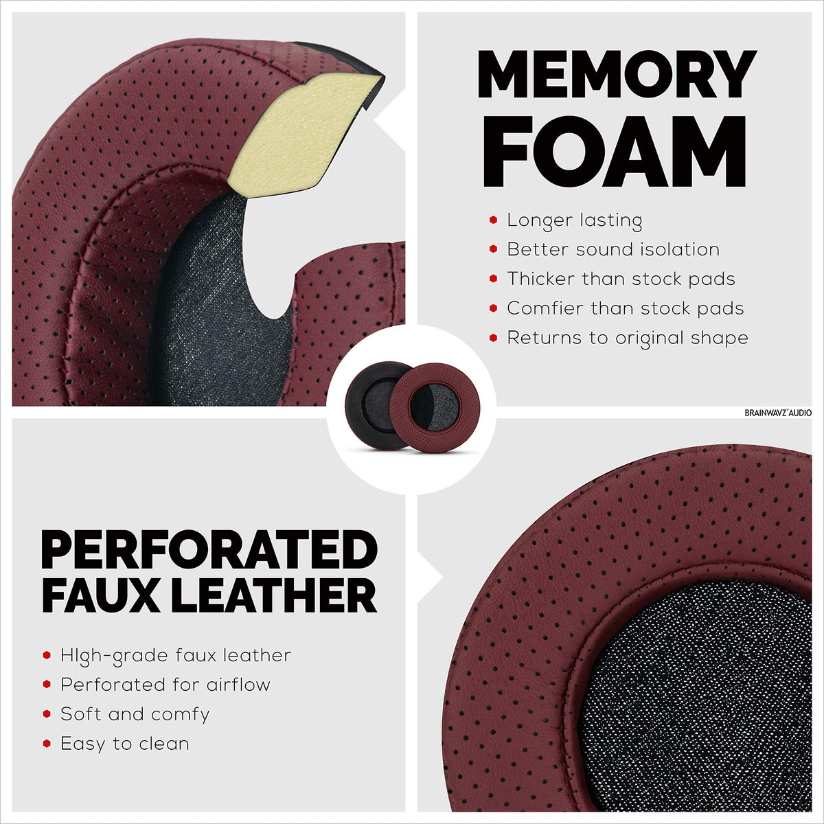 Brainwavz memory-foam earpads close-up reveal soft cushioning