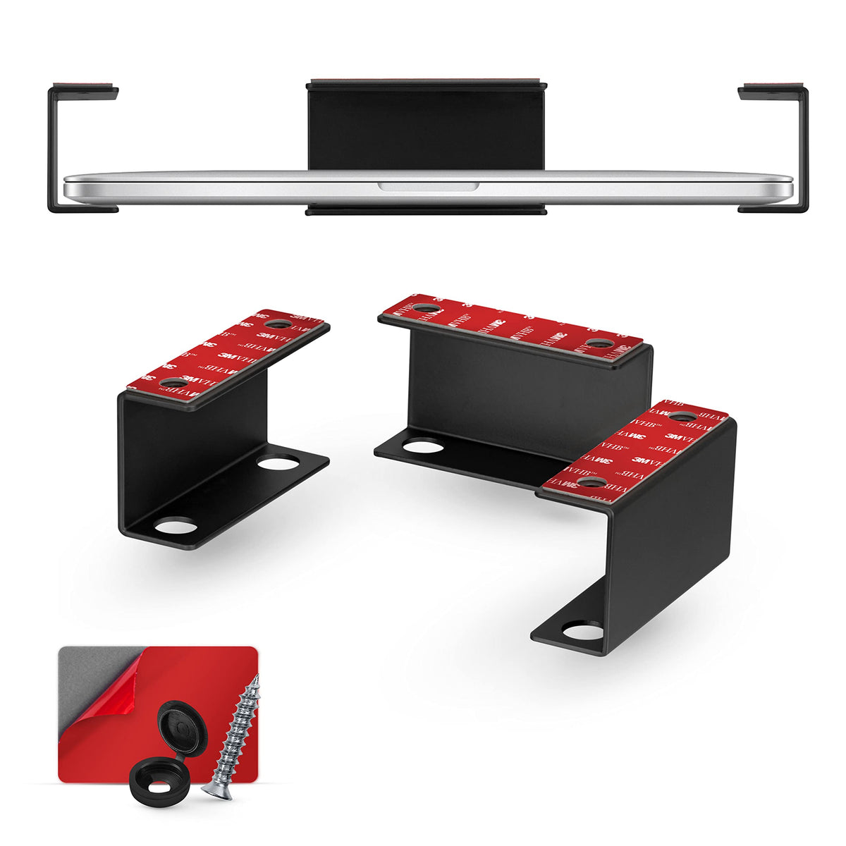 Brainwavz under-desk laptop holder secures your device beneath the desk for a neat workspace.