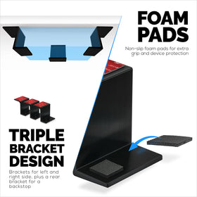 BrainWAVZ supports a Nintendo Switch beneath the desk for easy access.