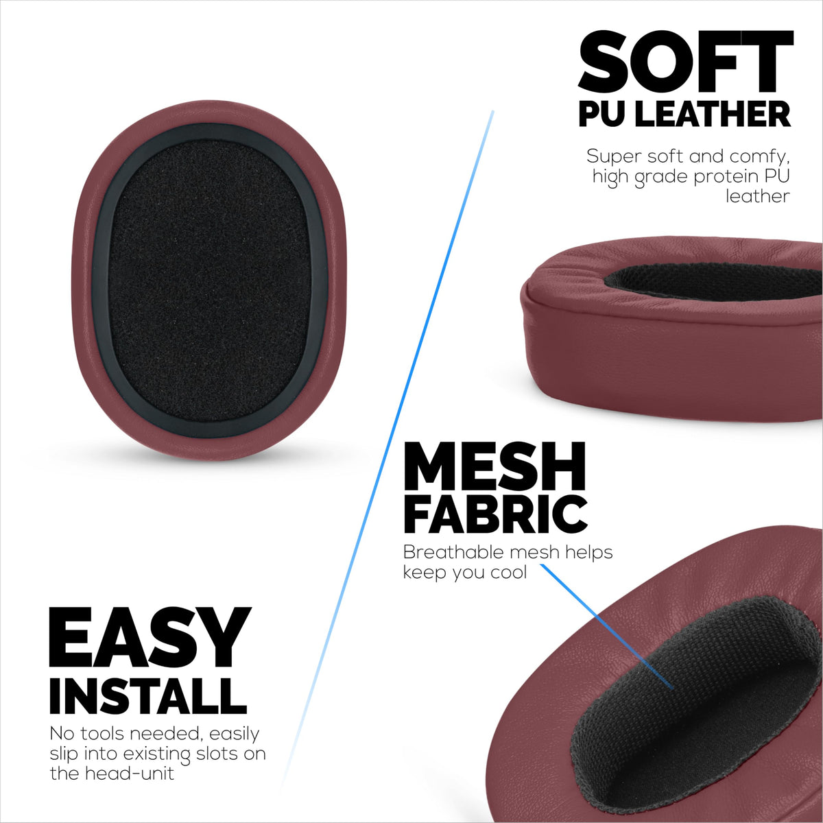 Brainwavz upgraded earpads soft PU leather – breathable surface, gentle on skin.