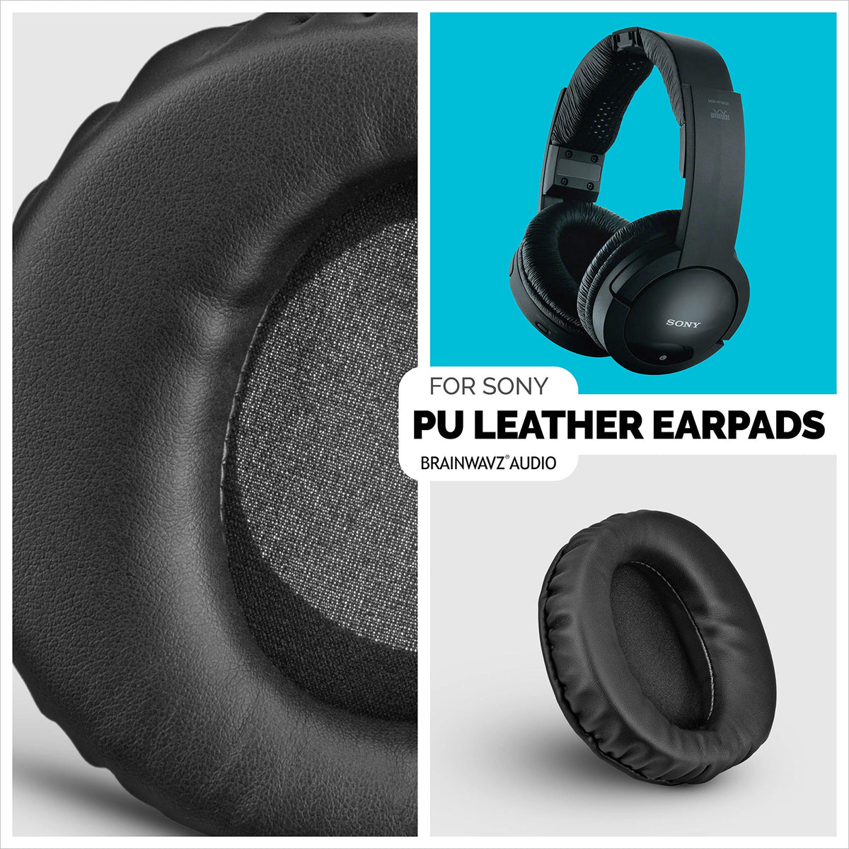 Brainwavz upgraded earpads on Sony MDR-RF985R close-up with faux leather quality