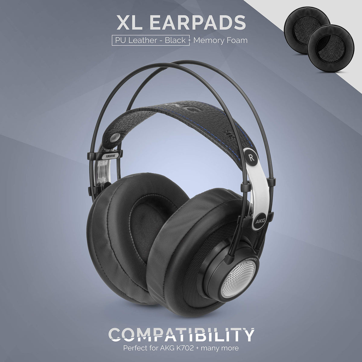 Brainwavz XL round-cup earpads on headphones for comfortable, secure fit