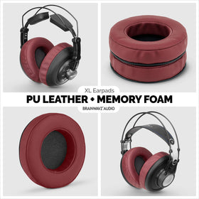 Brainwavz XL large memory foam pads on headphones close-up