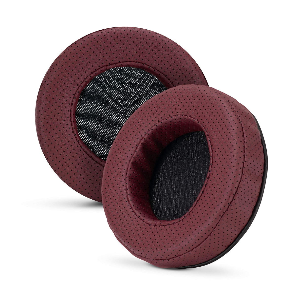 Brainwavz XL perforated red earpads close-up showing plush memory foam comfort.