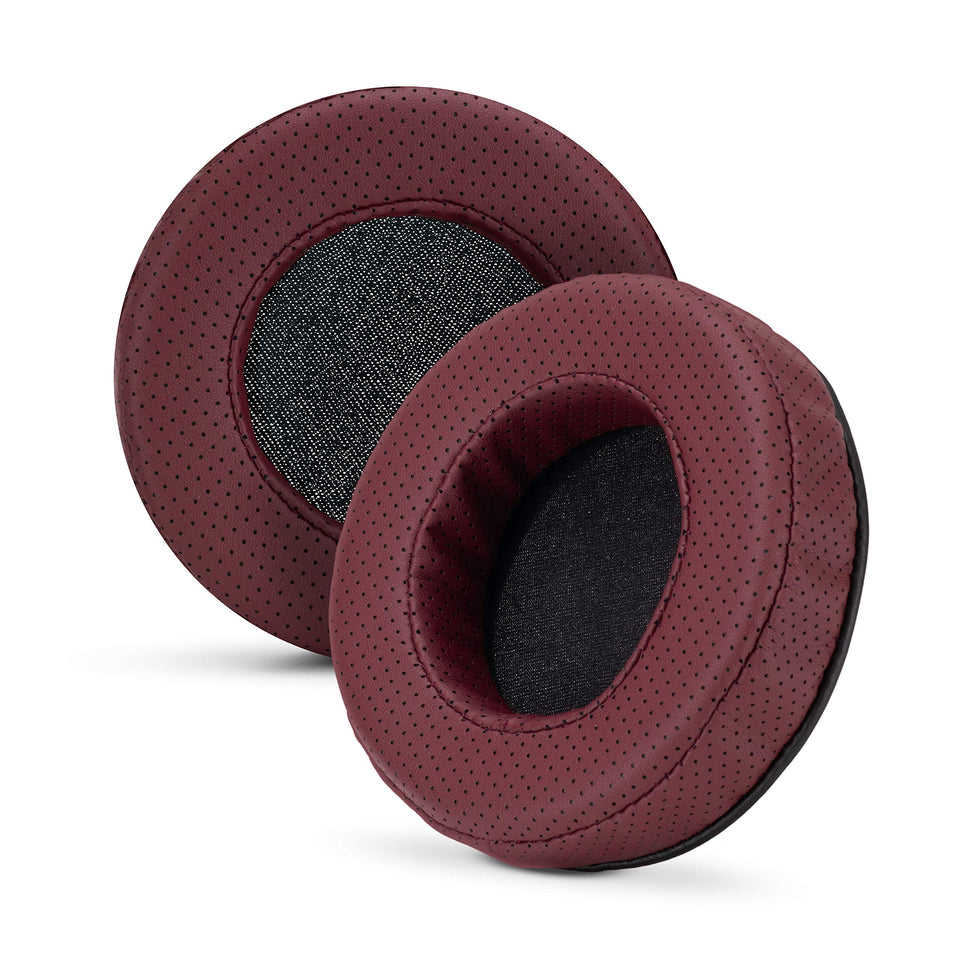 Brainwavz XL perforated red earpads close-up showing plush memory foam comfort.