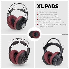 Brainwavz XL memory foam earpads on headphones providing comfortable seal.