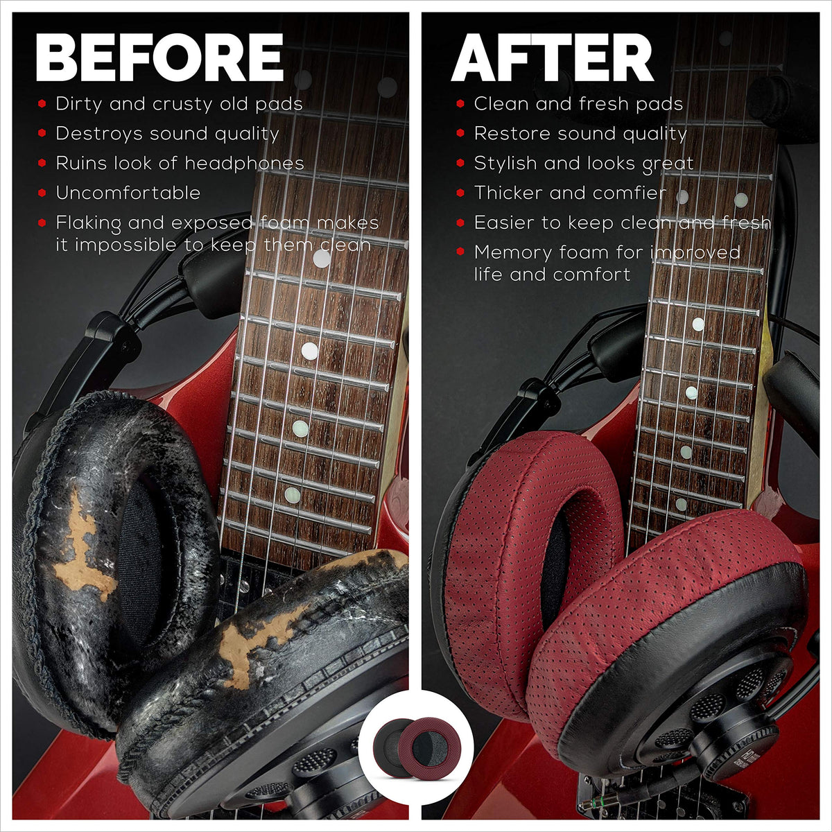 Brainwavz XL perforated red earpads side view highlighting breathable design.