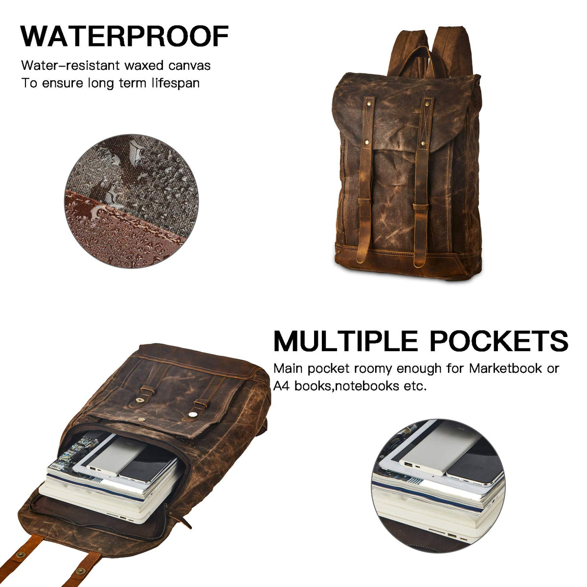 BRASS TACKS Leathercraft waterproof waxed canvas closeup exterior
