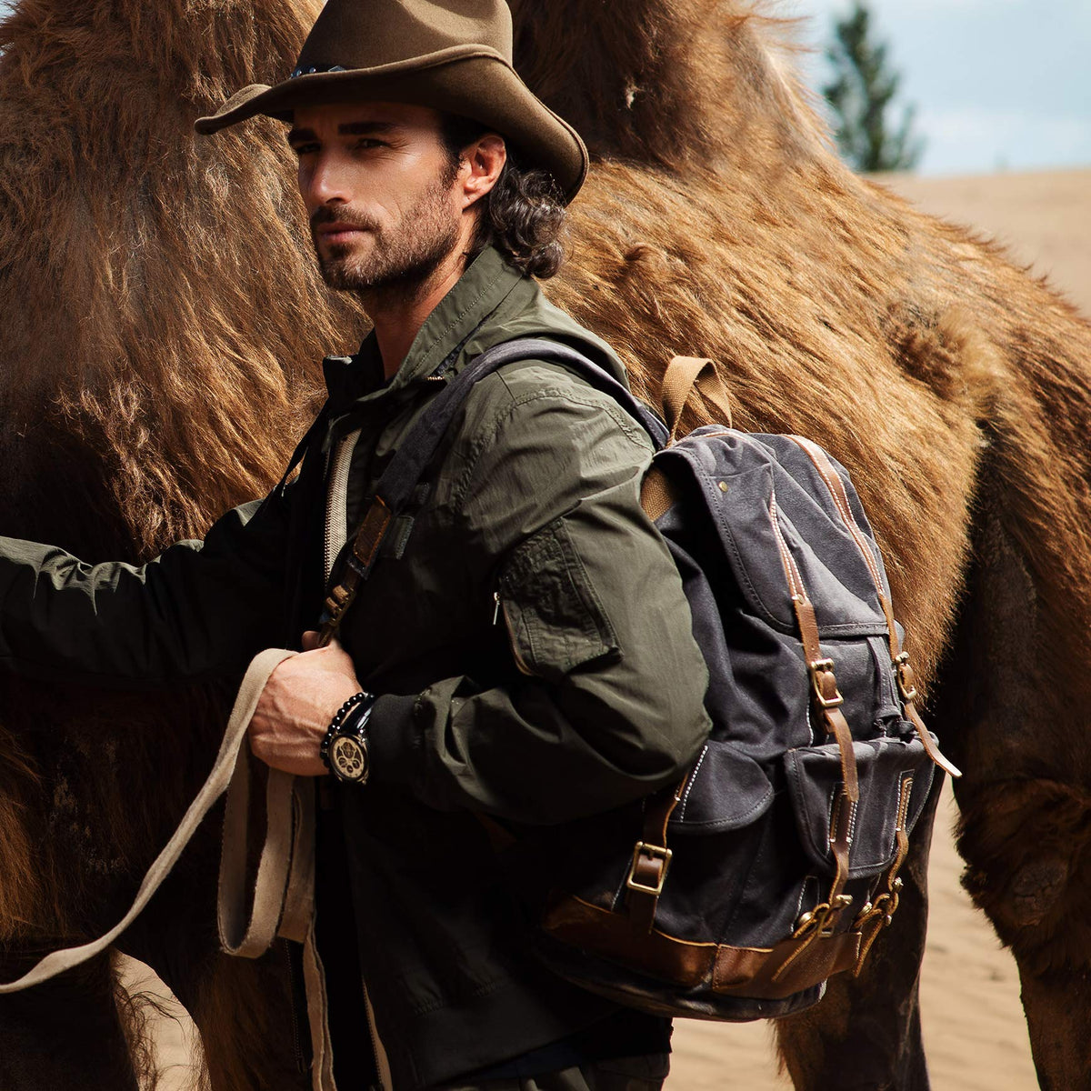 BRASS TACKS Leathercraft full profile of the compact travel backpack silhouette