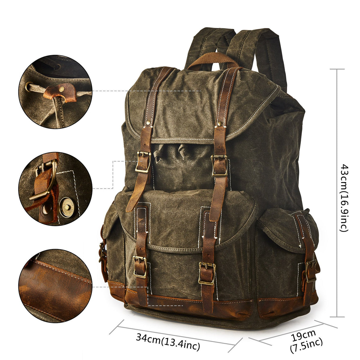BRASS TACKS Leathercraft backpack side pocket offers easy access to chargers and cables.