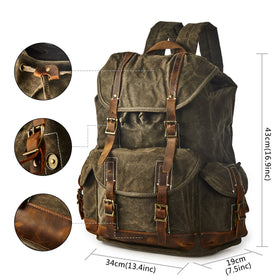 BRASS TACKS Leathercraft backpack side pocket offers easy access to chargers and cables.