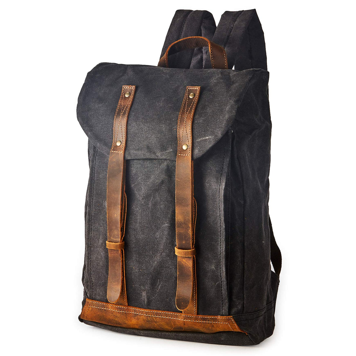 BRASS TACKS Leathercraft waterproof backpack front view for daily commuting and travel.