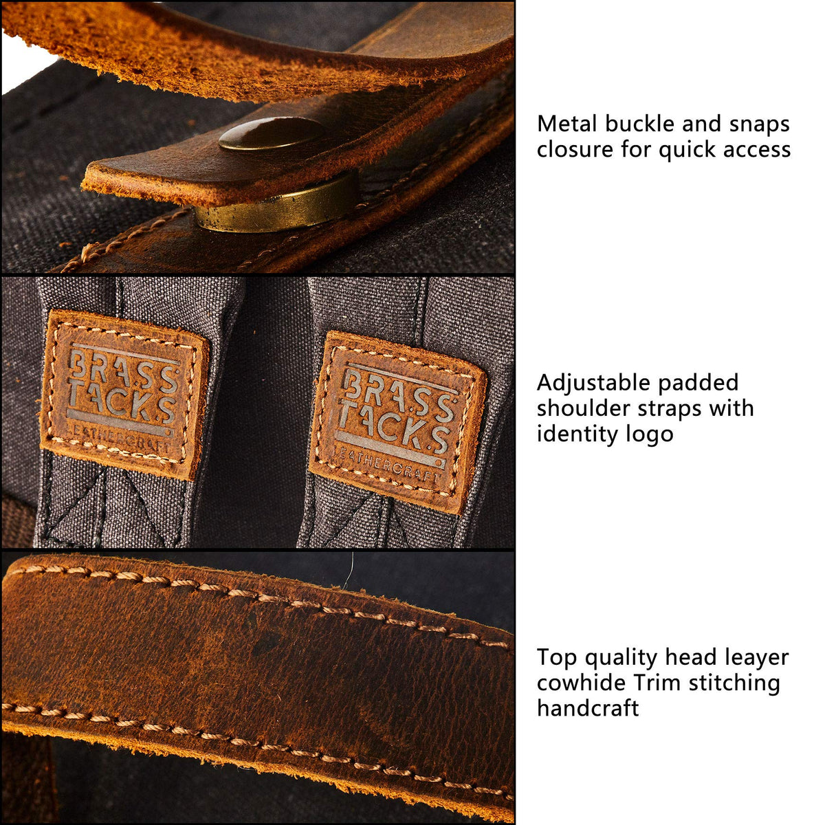 BRASS TACKS Leathercraft zipper detail ensures smooth, reliable everyday use.