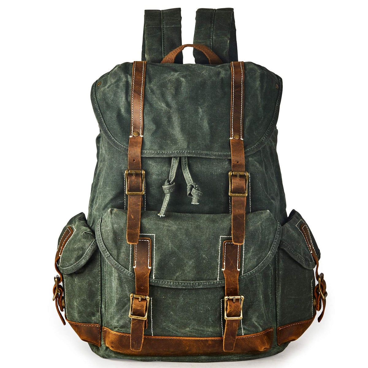 BRASS TACKS Leathercraft waterproof canvas backpack shown for rugged daily travel