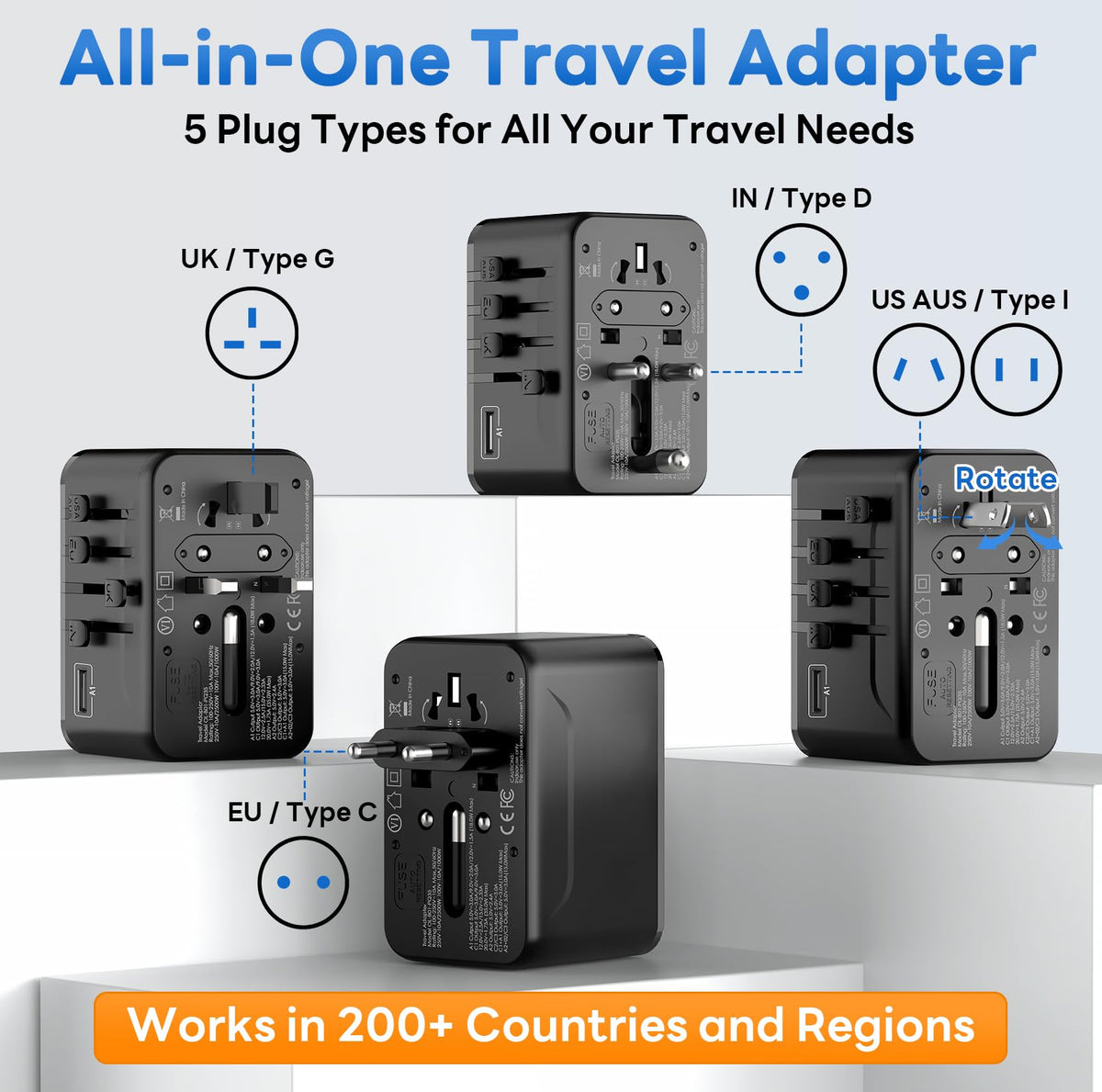 Braveshark compact travel adapter size fits in luggage and pockets.