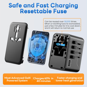 Braveshark adapter ports lit, showing USB-A and USB-C for rapid multi-device charging.