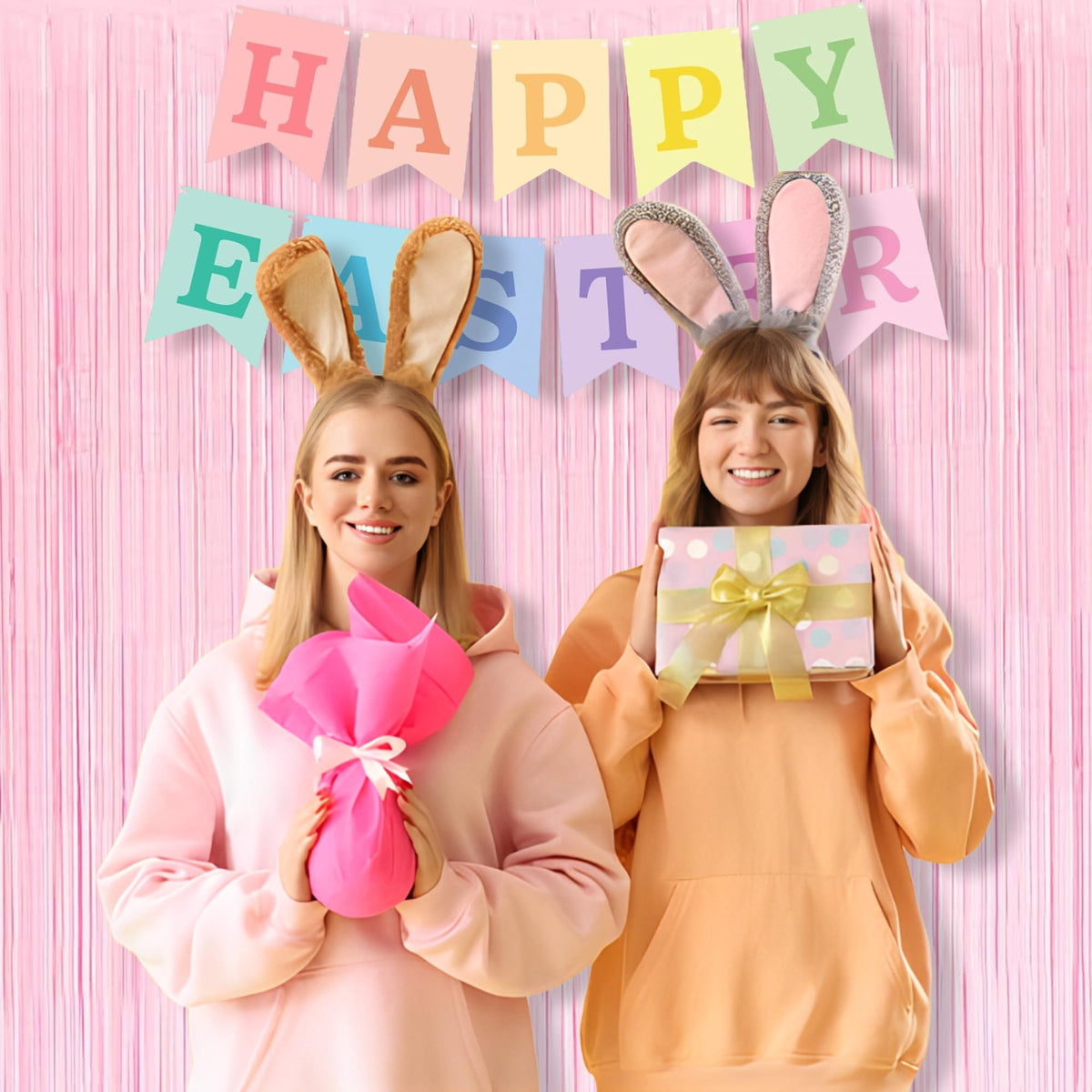 BRAVESHINE full hanging display creating a soft pink photo booth background