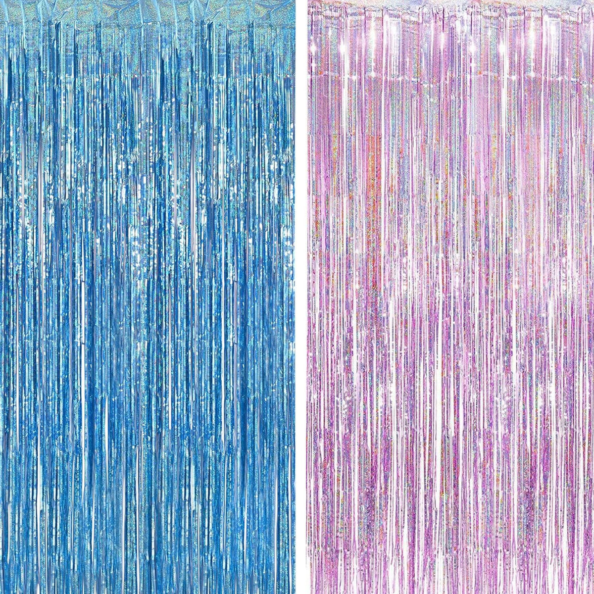 BRAVESHINE front view of pink blue fringe curtain pack, adds instant sparkle