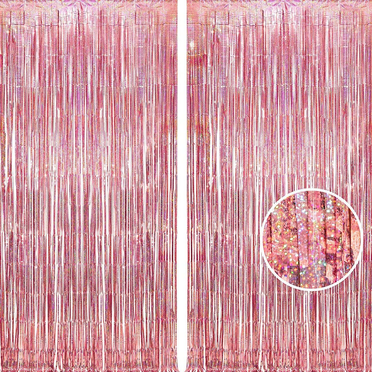 BRAVESHINE front view of rose gold foil curtain for instant party sparkle