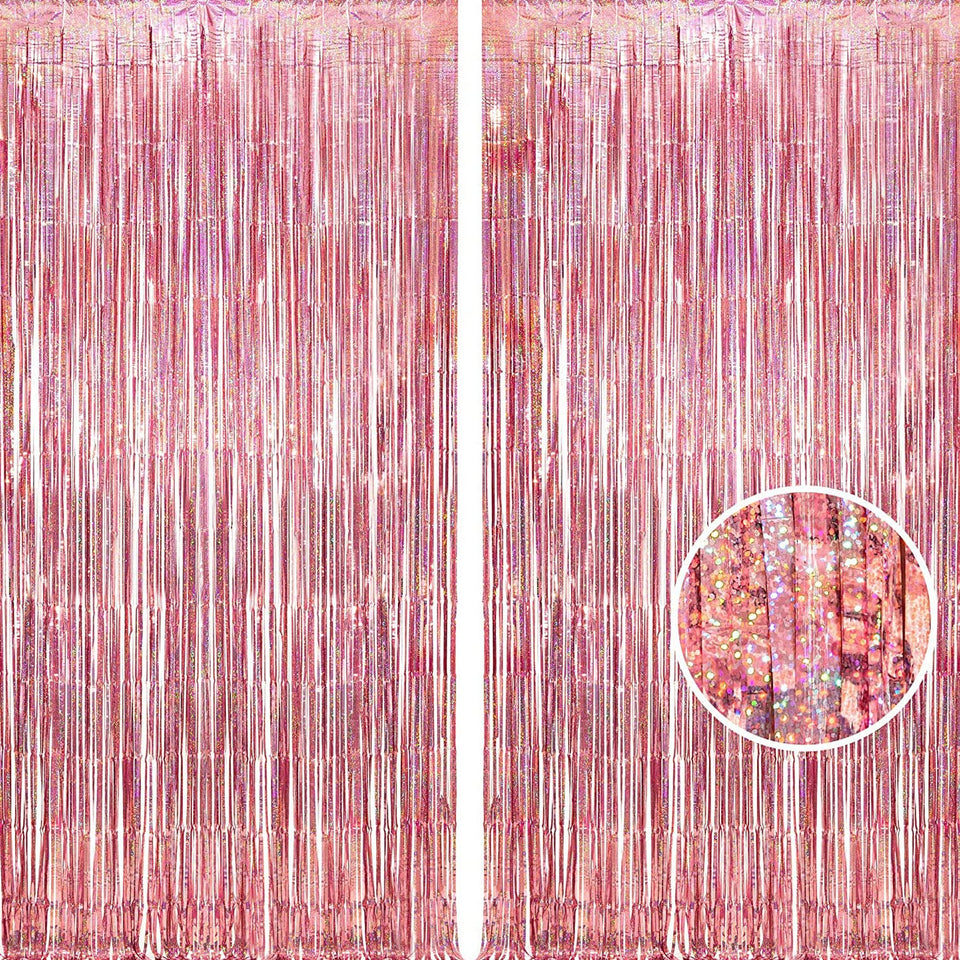 BRAVESHINE front view of rose gold foil curtain for instant party sparkle