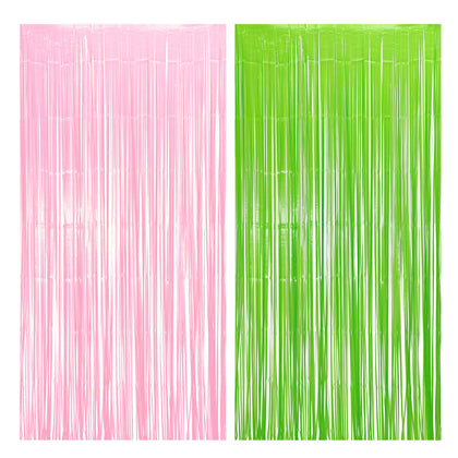 BRAVESHINE front view of pink and green foil fringe pack shows festive design and quick setup benefit