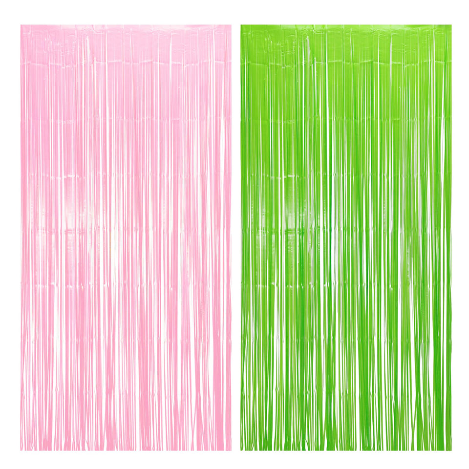 BRAVESHINE front view of pink and green foil fringe pack shows festive design and quick setup benefit