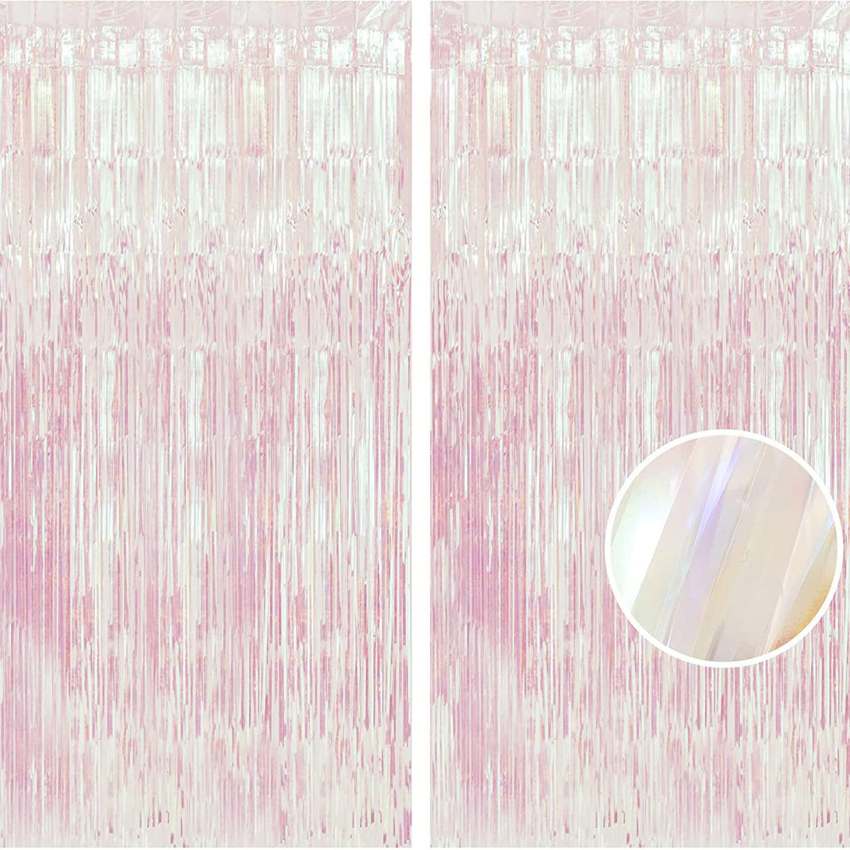 BRAVESHINE iridescent foil fringe backdrop enhances photo booths with sparkling shimmer.