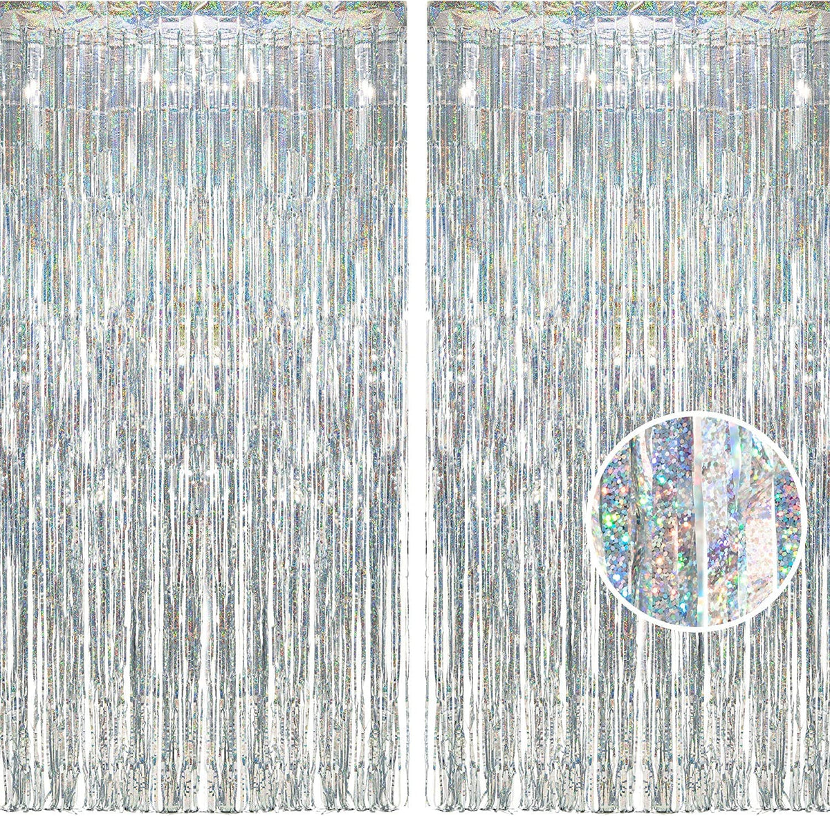 BRAVESHINE silver streamers backdrop creates a bright photo-ready setting.
