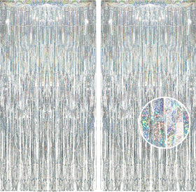 BRAVESHINE silver streamers backdrop creates a bright photo-ready setting.