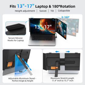 BreezyLife 14-inch dual-screen compatibility for 13–17 inch laptops.