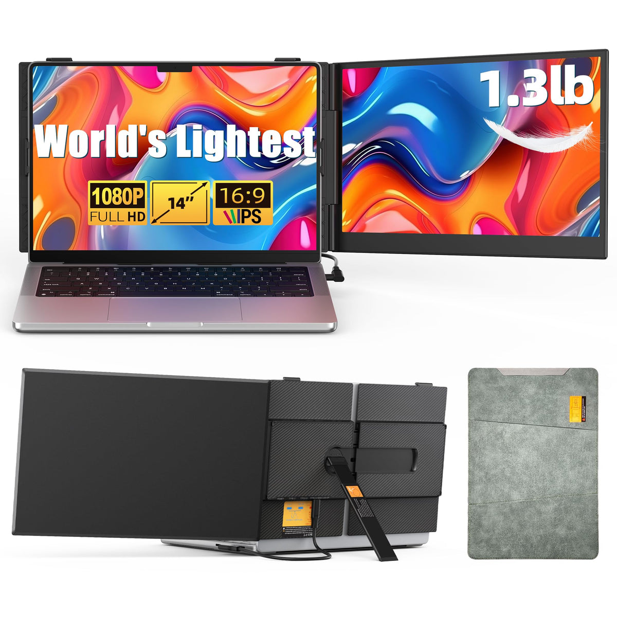 BreezyLife 14-inch dual-screen front view highlighting portable productivity.