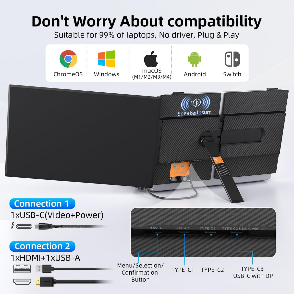 BreezyLife 14-inch dual-screen aluminum tilt-height stand for stable support.