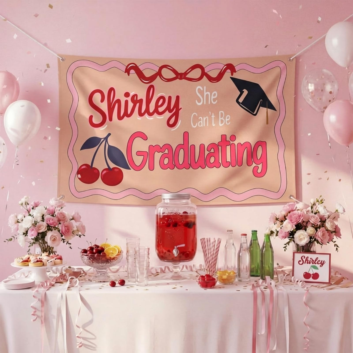 Breling cherry bar theme backdrop enhances decor and photo opportunities.