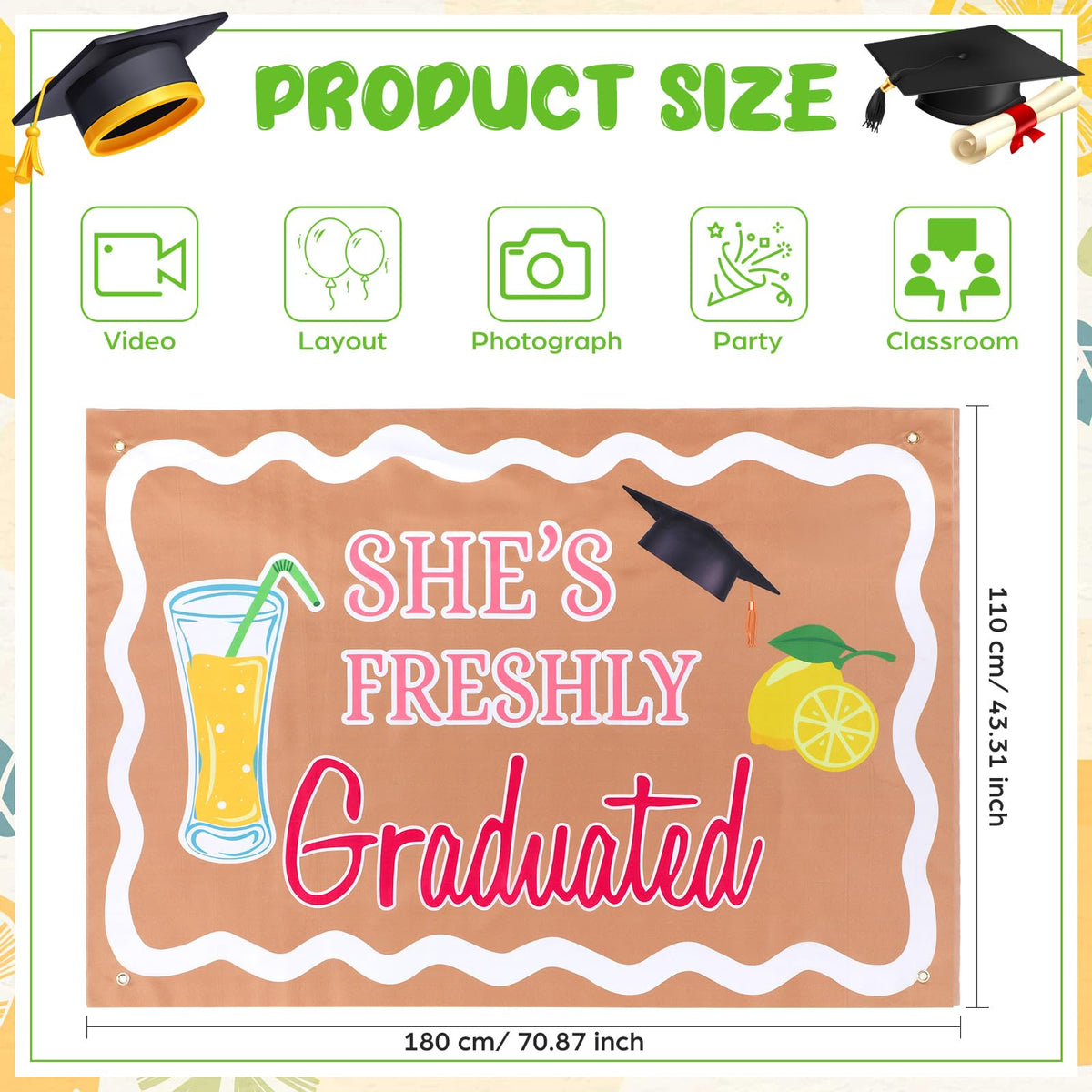 Breling graduation backdrop with a colorful design to brighten party ambiance.