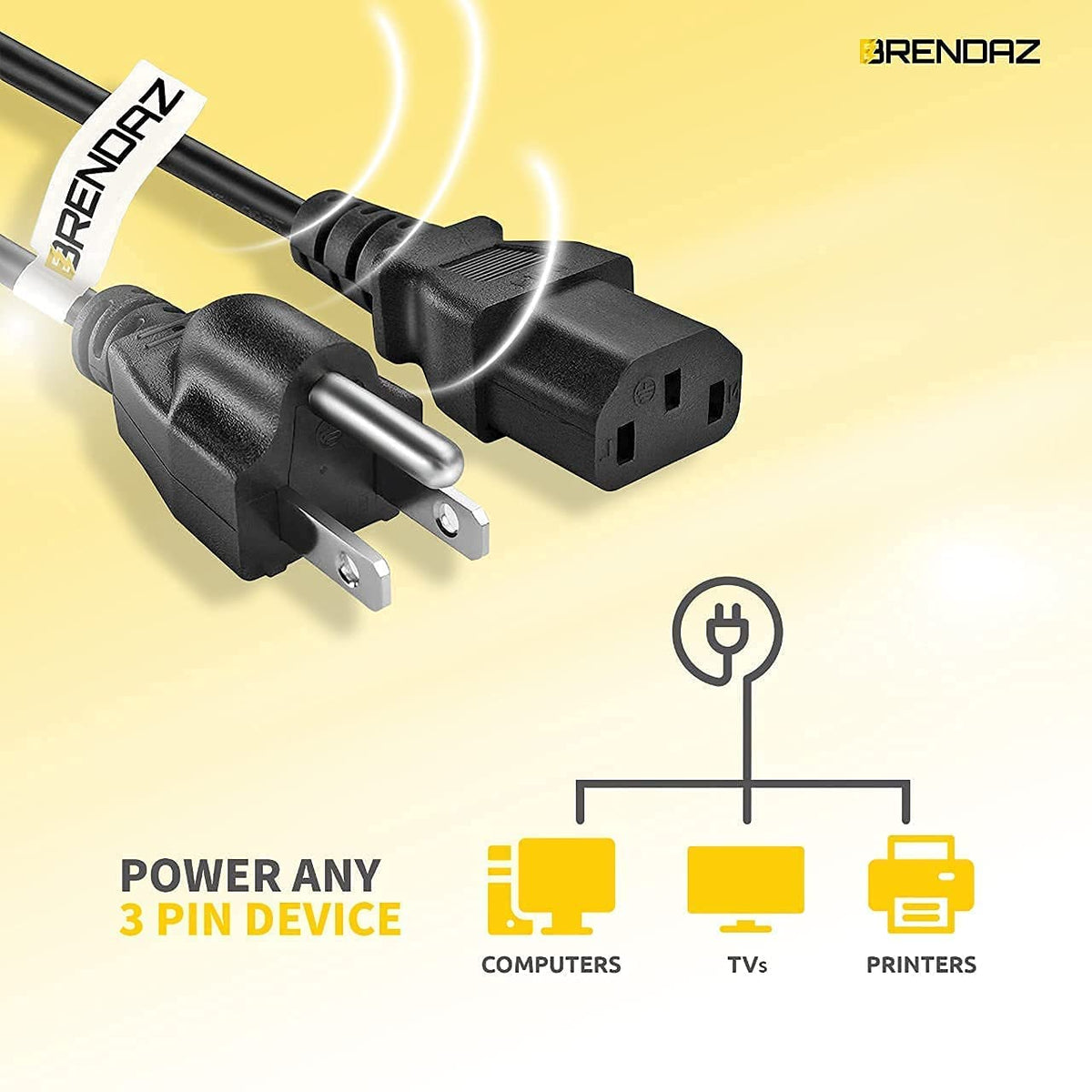 BRENDAZ 15-foot cord perfect for monitors and printers in a tidy setup.