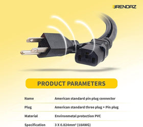 BRENDAZ 18 AWG copper wire power cord with shielding for reliable conductivity.