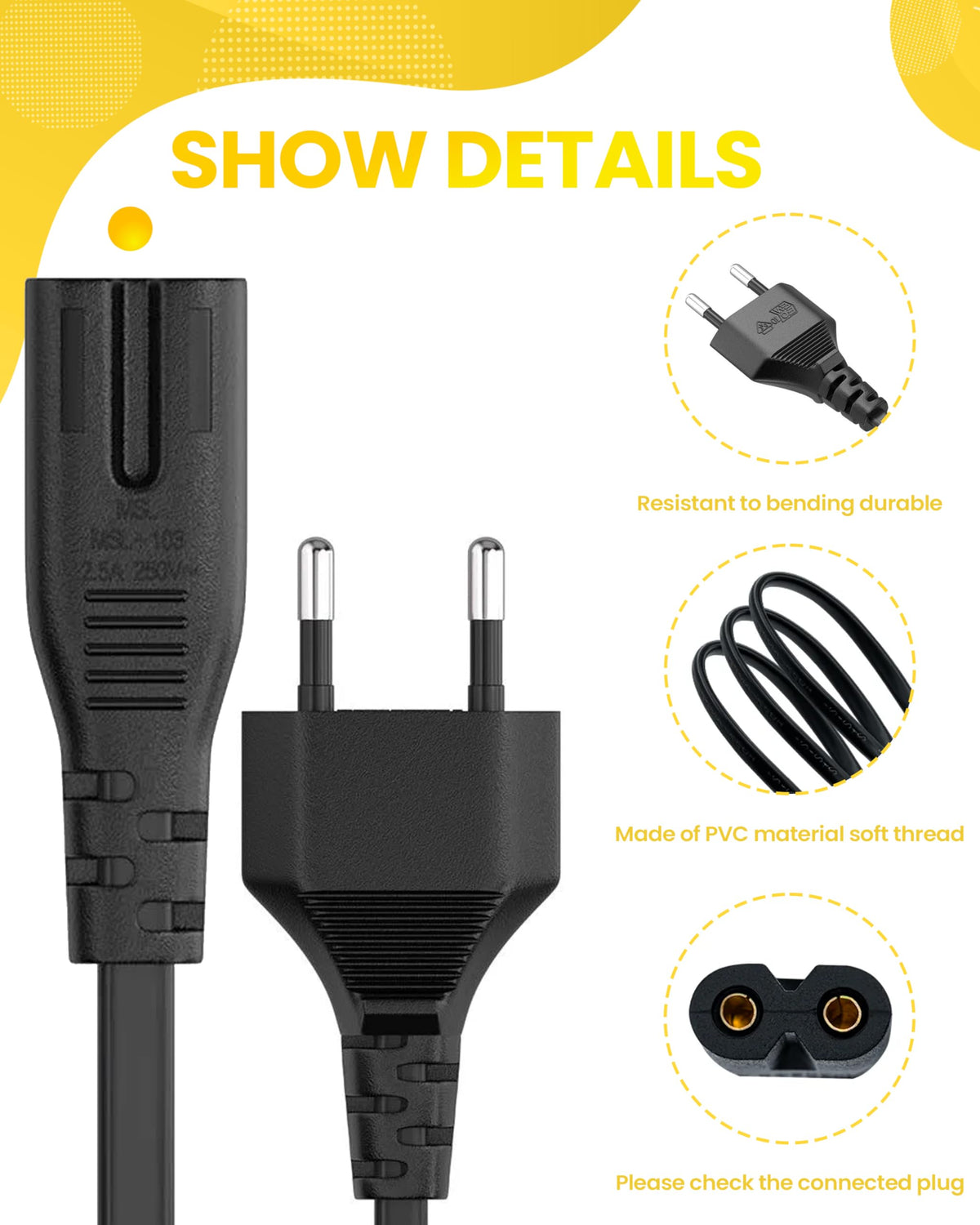 BRENDAZ close-up of CEE 7/16 European plug showing reliable contact benefit