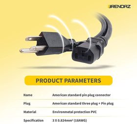 BRENDAZ IEC 320-C13 to NEMA 5-15P cable for versatile power connections.