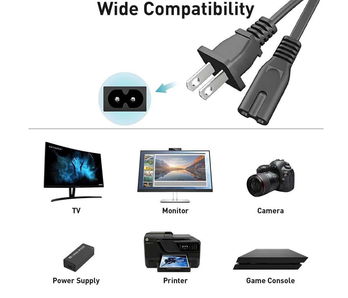 Brendaz two-prong printer cable compatible with Canon Epson and HP printers