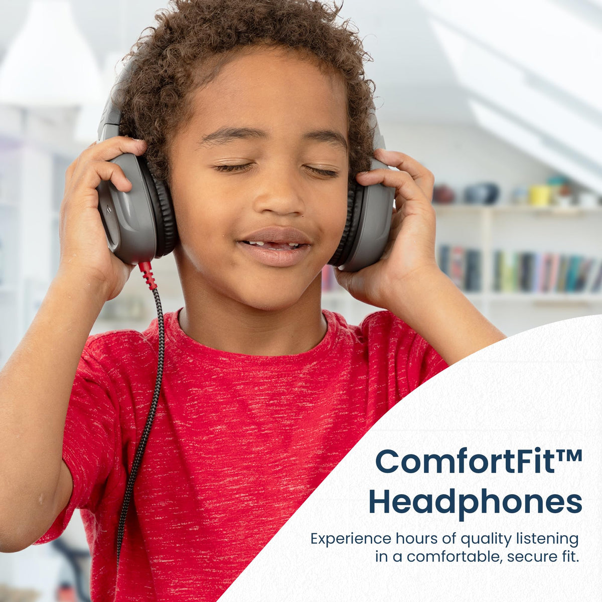 Brenthaven Rugged 2 headphones flexible headband for secure kid-friendly fit.