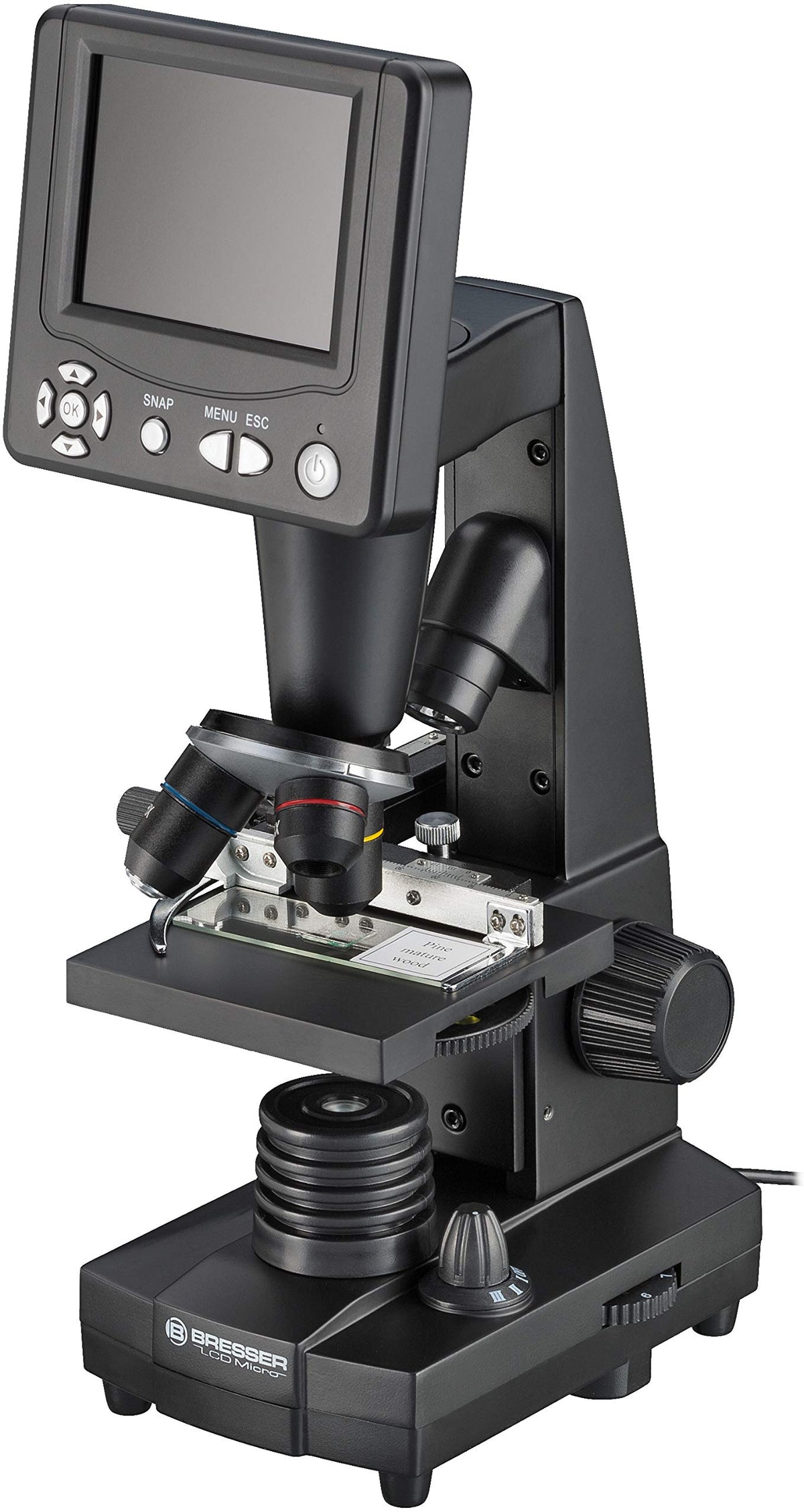 BRESSER LCD-Microscope transmitted-light setup provides clear illumination for slides.