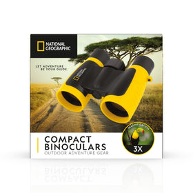 Binoculars tucked into a backpack during hiking using National Geographic Real 3x30